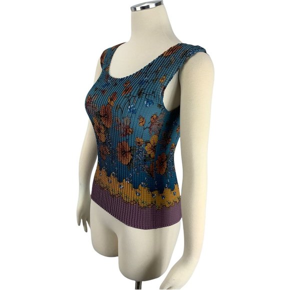 Le Grange NWT Medium Tank Top Blue Floral IXP66 St - Picture 2 of 5